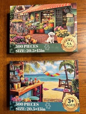 Set of 2 - 500-Piece Jigsaw Puzzle Boxes - Floral Market & Beach Bar